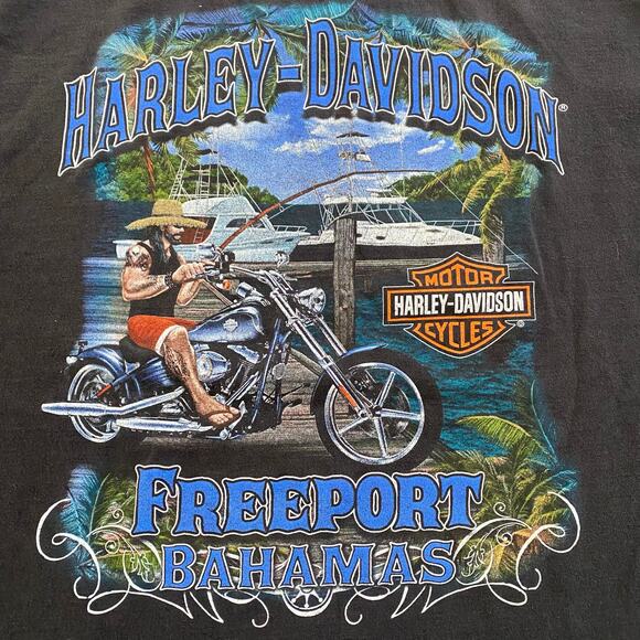 Harley Davidson Mens Freeport Bahamas Motorcycle Biker Black Tee Size 2XL - Picture 2 of 6